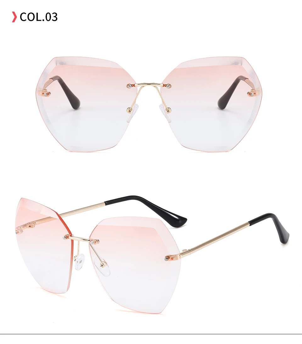 204101 Superhot Eyewear 2020 UV400 Oversized Shades Sun glasses Women Female Lady Rimless Sunglass