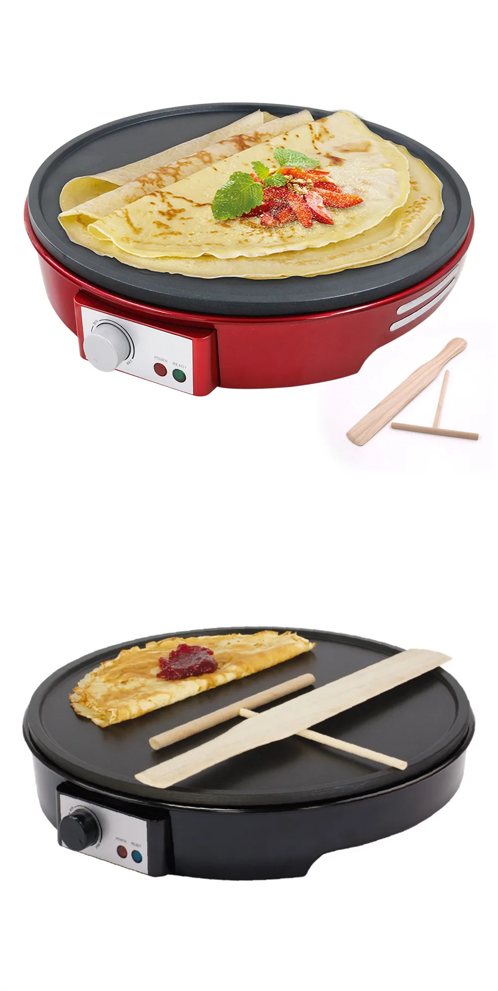 12" Retro Series Automatic Crepe Stick Maker With Wooden Spatula And