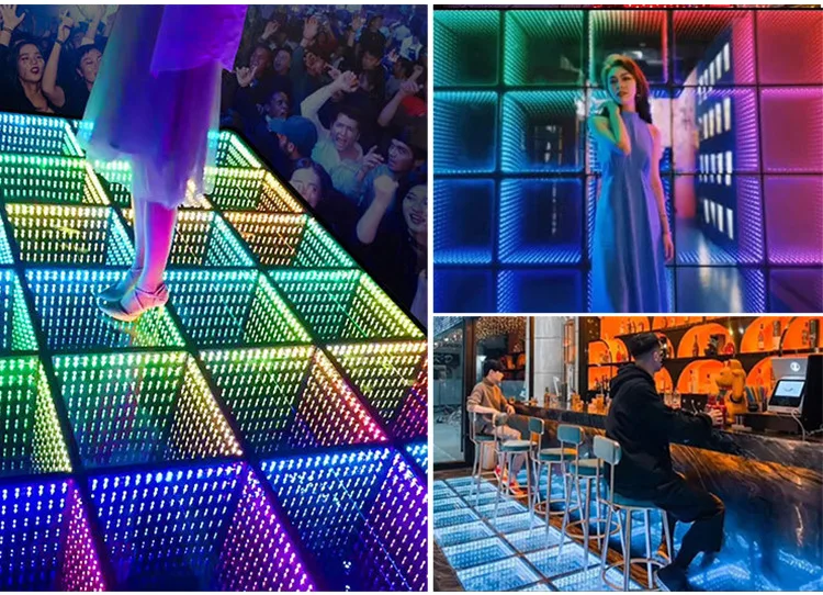 product 3d led mirror aluminum body moving lights colorful dance floor tiles with dmx512 control stage lighting384-0