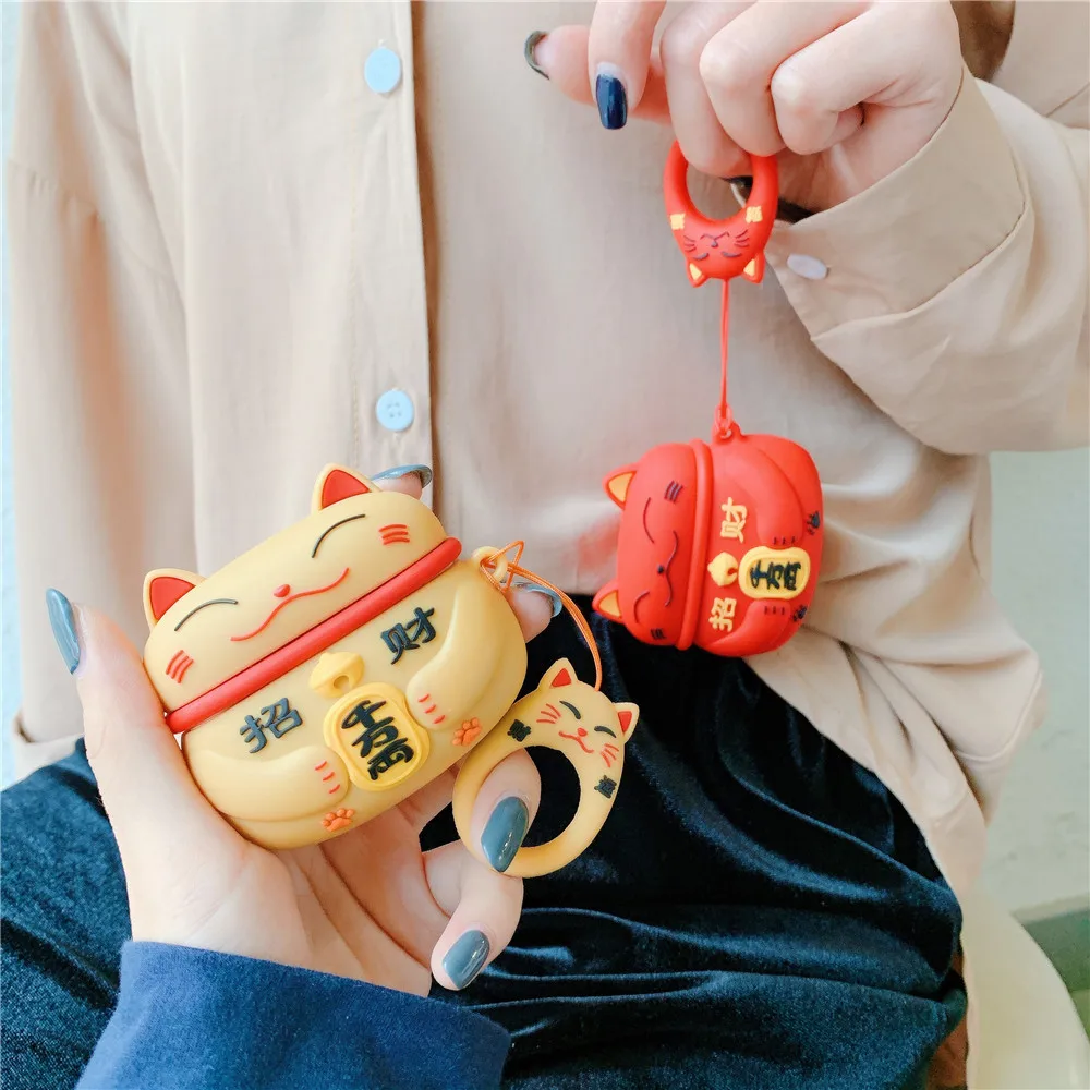 
Lucky Cat Cute Cartoon Soft Silicone charging Protective cover For Apple Airpods pro case 