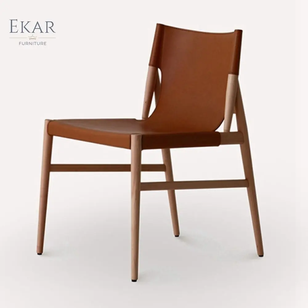 product tailor made minimalist nordic solid beech wood frame saddle leather balcony leisure dining chair502-63