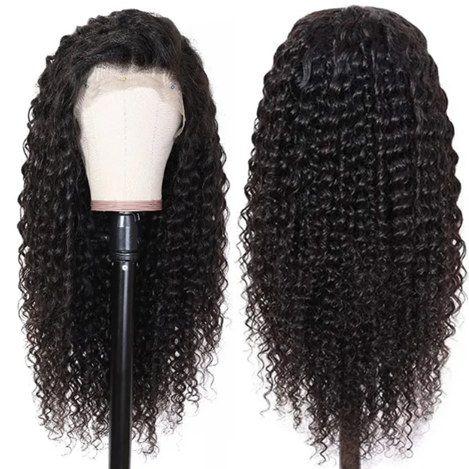 

whole 13x4 deep wave lace wigs human hair lace front peruvian virgin hair lace front wigs for black women deep curly,1 Piece, Natural black