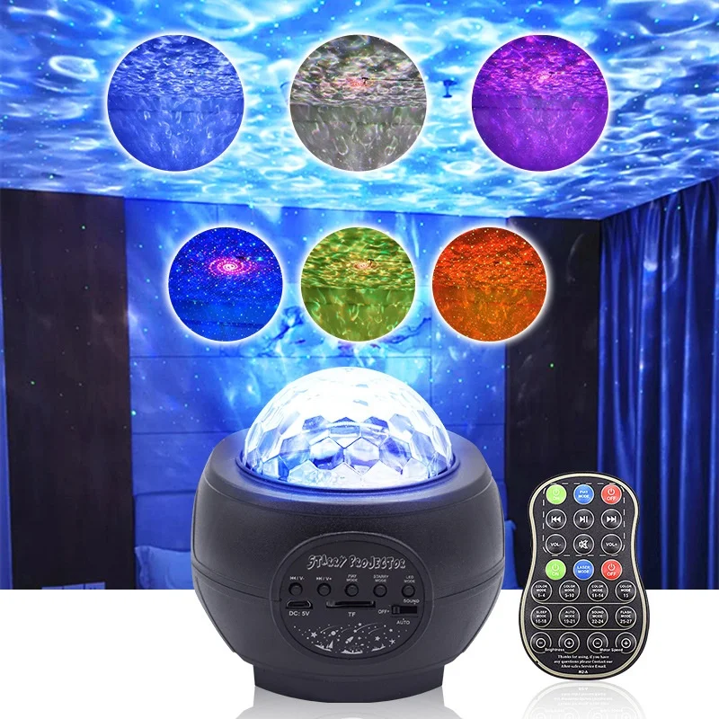 Remote Control Ocean Wave LED Ambiance Light 32 Lighting Modes Bluetooth Speaker Galaxy Starry Projector Night Light Projector