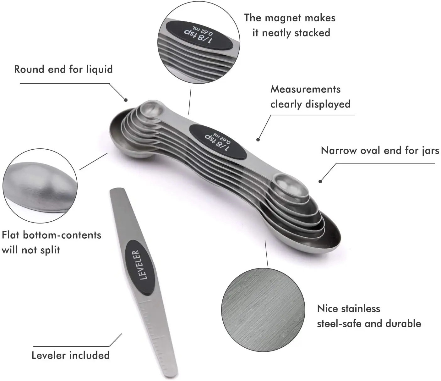 Premium Magnetic Double Ended Stainless Steel Measuring Spoons Set