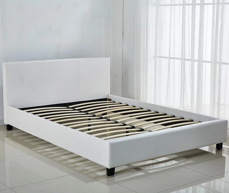 Double Size Modern Upholstered Faux White Leather Beds,Platform Bed