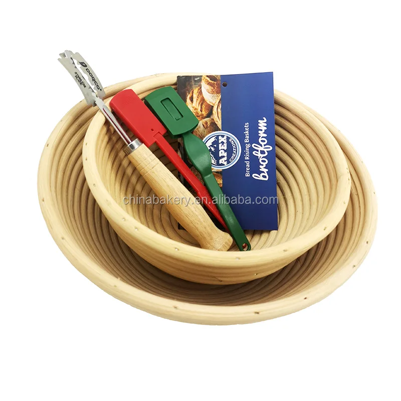 Natural Rattan Bread Proofing Basket Set With Bread Lame Dough
