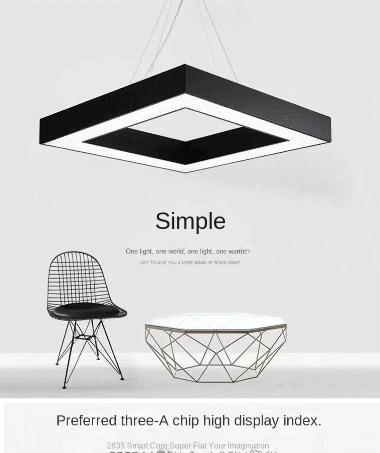 product led office square chandelier for meeting rooms gyms shopping malls ceiling lamp with modeling light-0