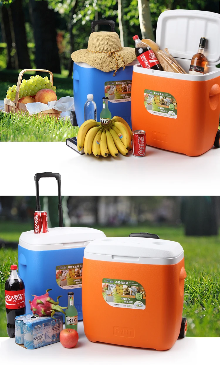 38l Outdoor Ice Box Cooler Wheeled Camping Insulated Ice Cooler Box