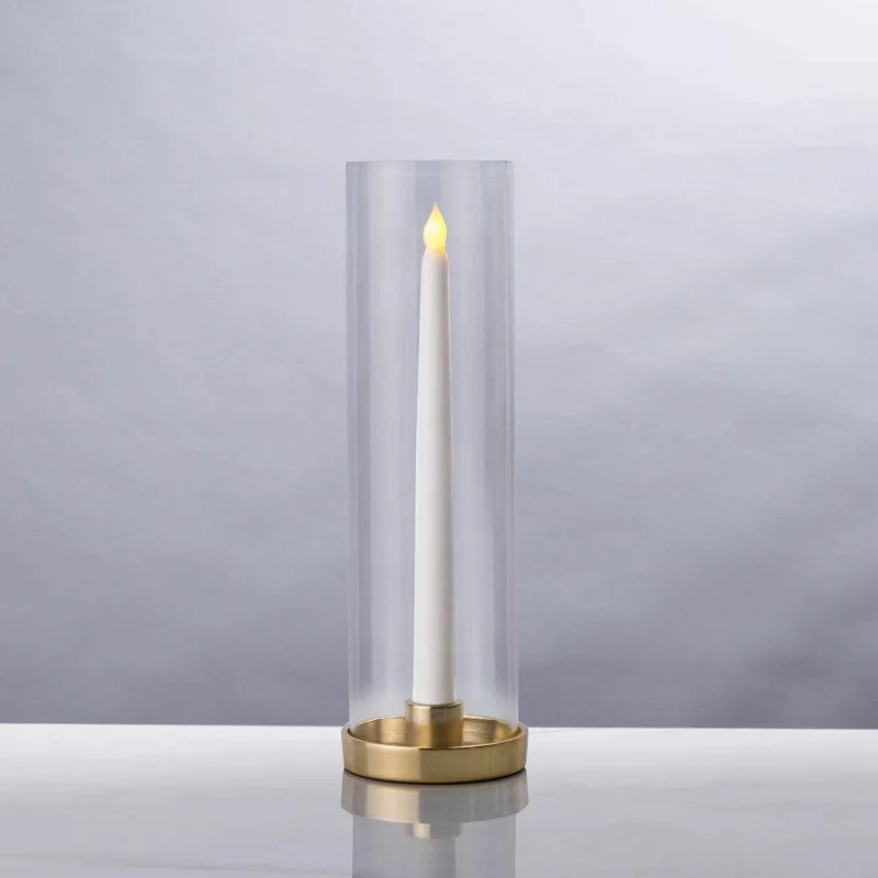 Hurricane Taper Clear Glass Chimney Vase Candle Holder With Gold Metal ...