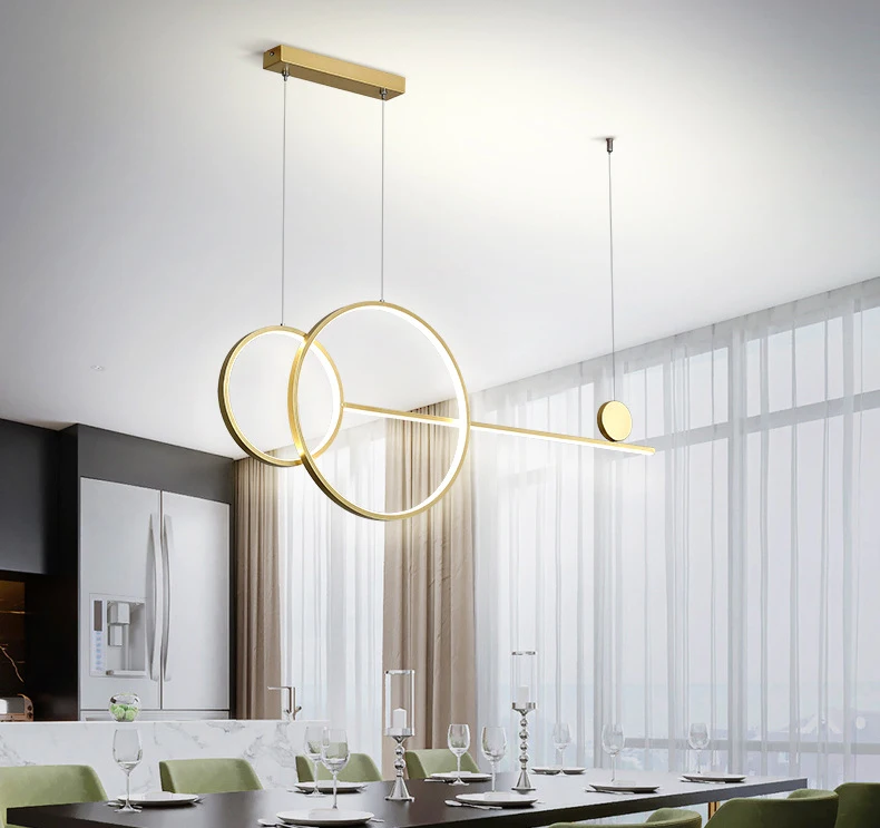 Modern minimalist design, light luxury dining table, bar long chandelier Nordic creative minimalist ring restaurant chandelier