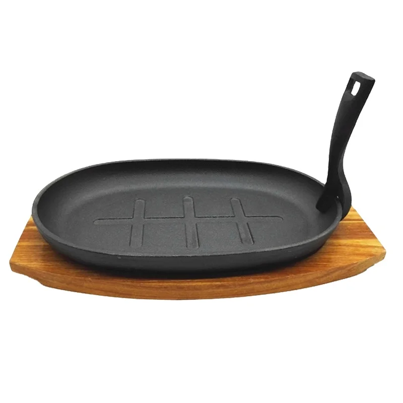 Cast Iron Steak Fajita Sizzling Platter Plate Bbq Grill Pan Cooking