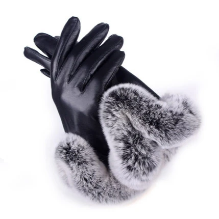 
Winter ladies high fashion luxurious rabbit wool rex leather gloves sheep leather gloves 