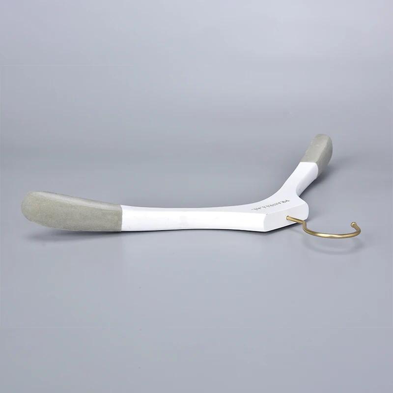 Luxury White Wooden Hanger With Gray Velvet Coated Shoulder And Gold