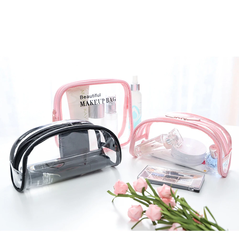 Pink Clear Makeup Bag Custom Traveling Convenient Cosmetic Makeup Bag