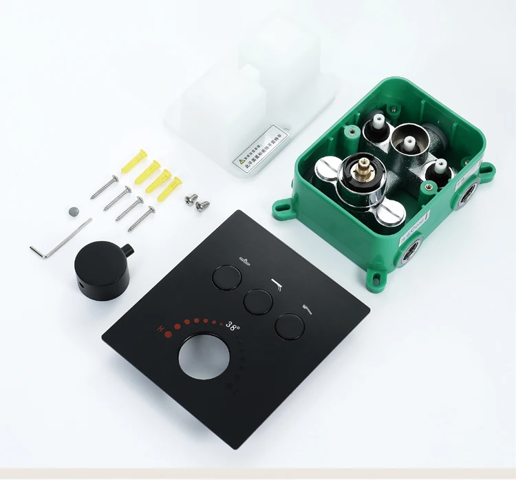 Shower accessories three function buttons hot and cold water thermostatic control switch brass black valve body