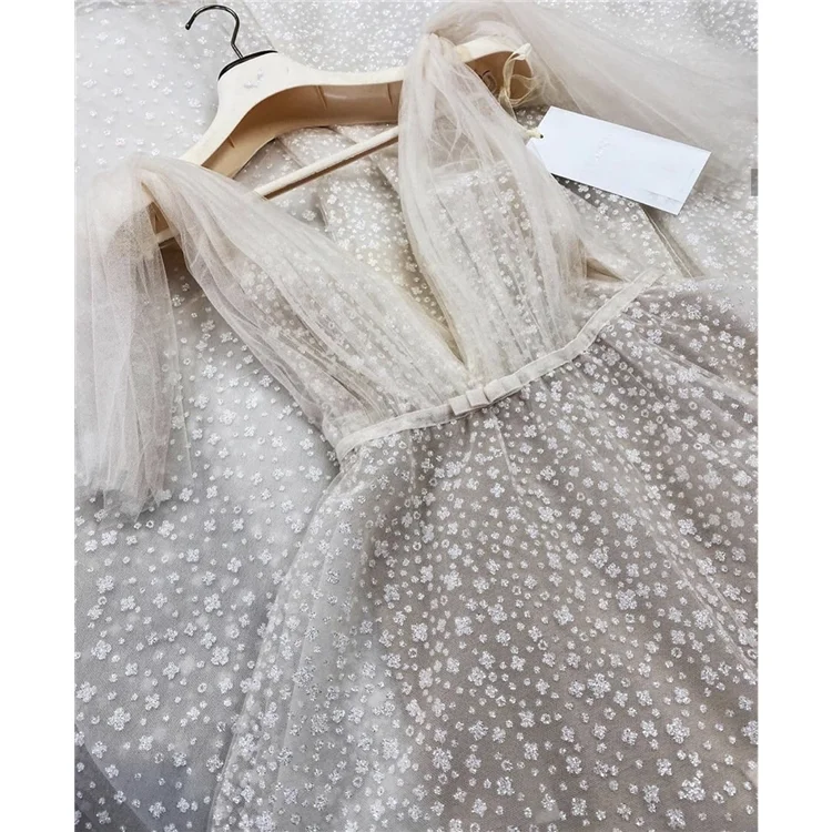 
Wholesale bohemian floral embroidery gray elegant long bridal wedding dresses 