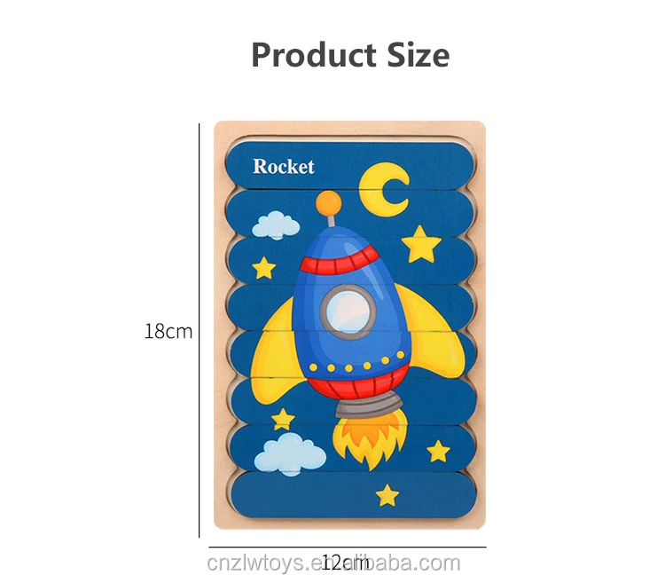 Baby Wooden Double-sided Puzzles Creativity Strip Shape 3d Puzzle