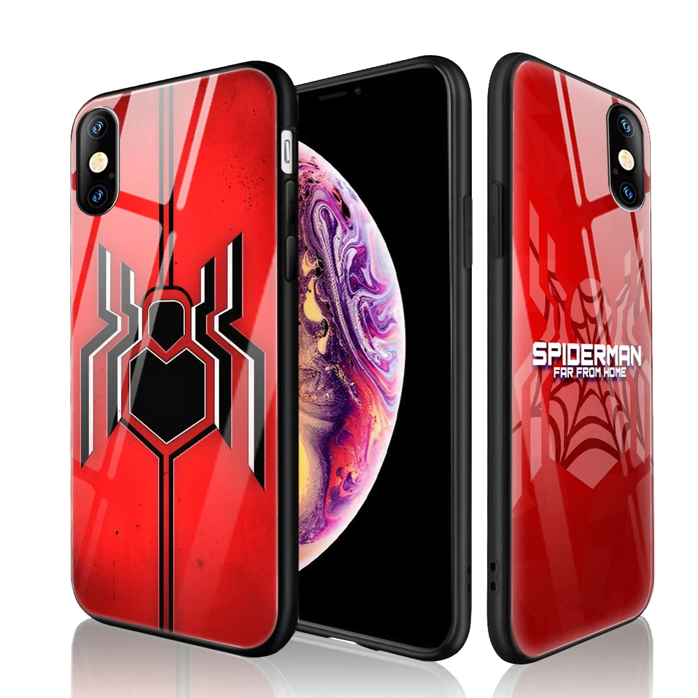 Custom Print Superhero Spiderman Tempered Glass Phone Case For Iphone