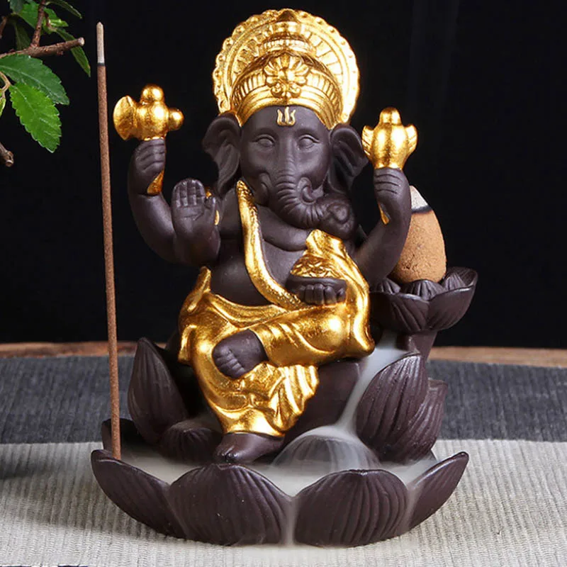 Ywbeyond Elephant God Ganesha Lotus Backflow incense Burner Buddha Thailand Indian buddhist Waterfall incense sticks holder