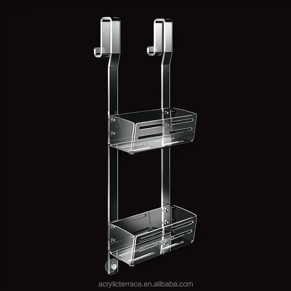 2 Tier New Design Acrylic Hanging Door Bathroom Shower Shelf With Hooks ...