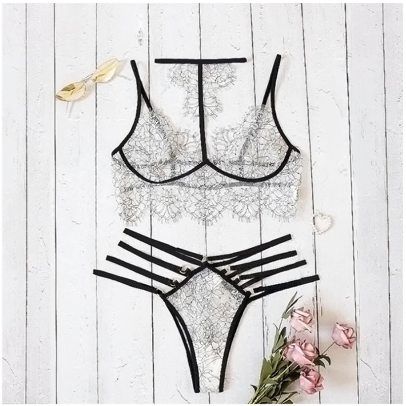 热比基尼女性文胸裸体透明性感蕾丝流苏侧面开叉内衣