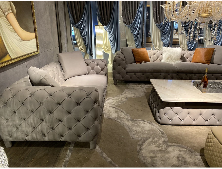 Sofá De Piel Auténtica De Chesterfield Largo Moderno,Muebles De Cuero