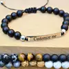 Stainless Steel Natural Stone Jewelry Lava Rock Onyx Howlite Tiger Eyes Stone personalized engraved bar beaded ID bracelet
