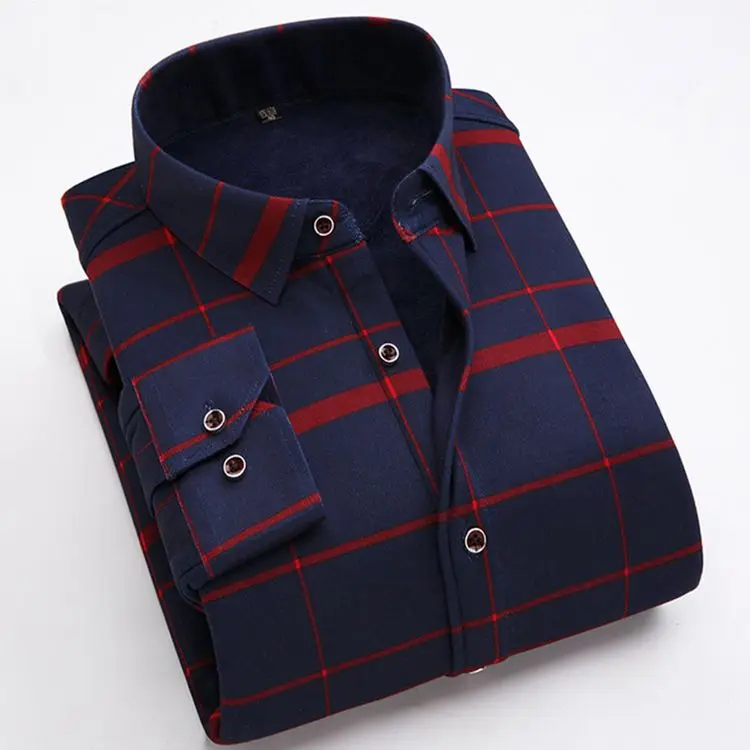 Thicker England Plaid Flannel Shirts Men Cotton Casual Long Sleeve