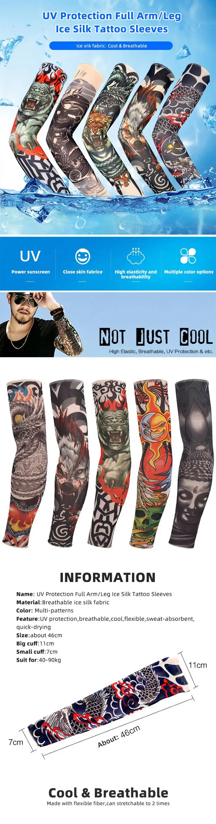 Wholesale Custom UV Protection Full Arm/Leg Tattoo Sleeves