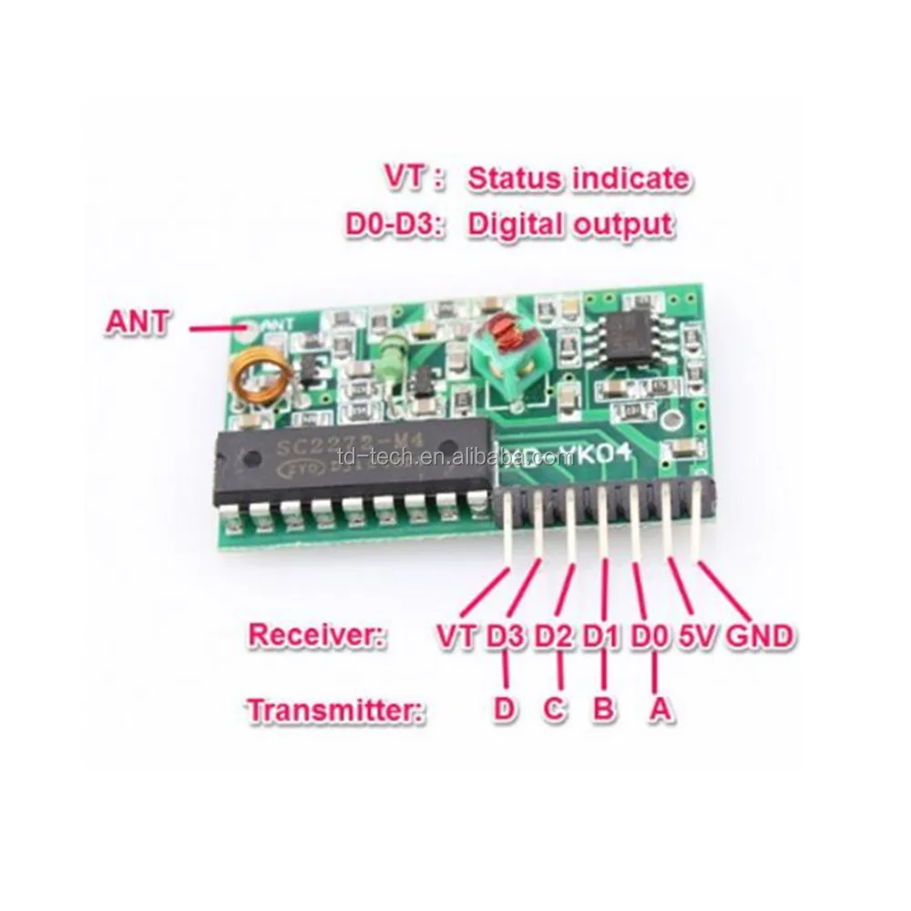 Модуль приемника 4 канала на чипе 2262 2272 315mhz пульт схема подключения