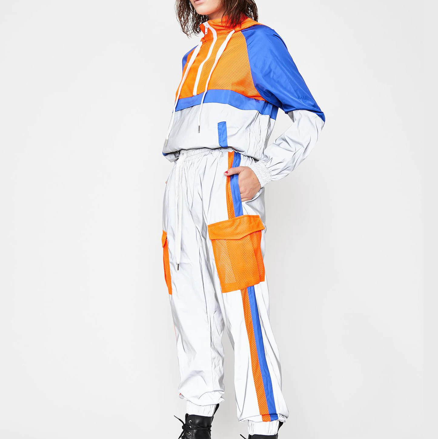 定制最新设计尼龙连帽运动服设计师跑道慢跑服