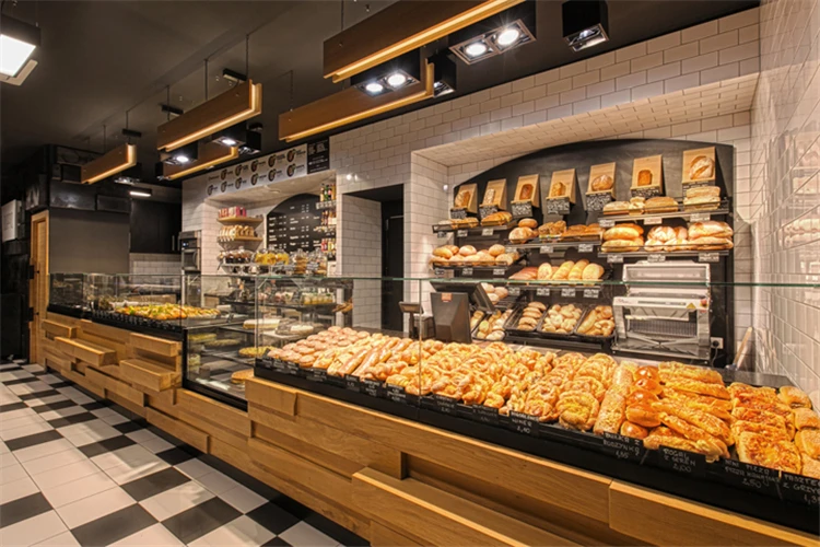 indoor mall bakery shop design display cabinet good quality