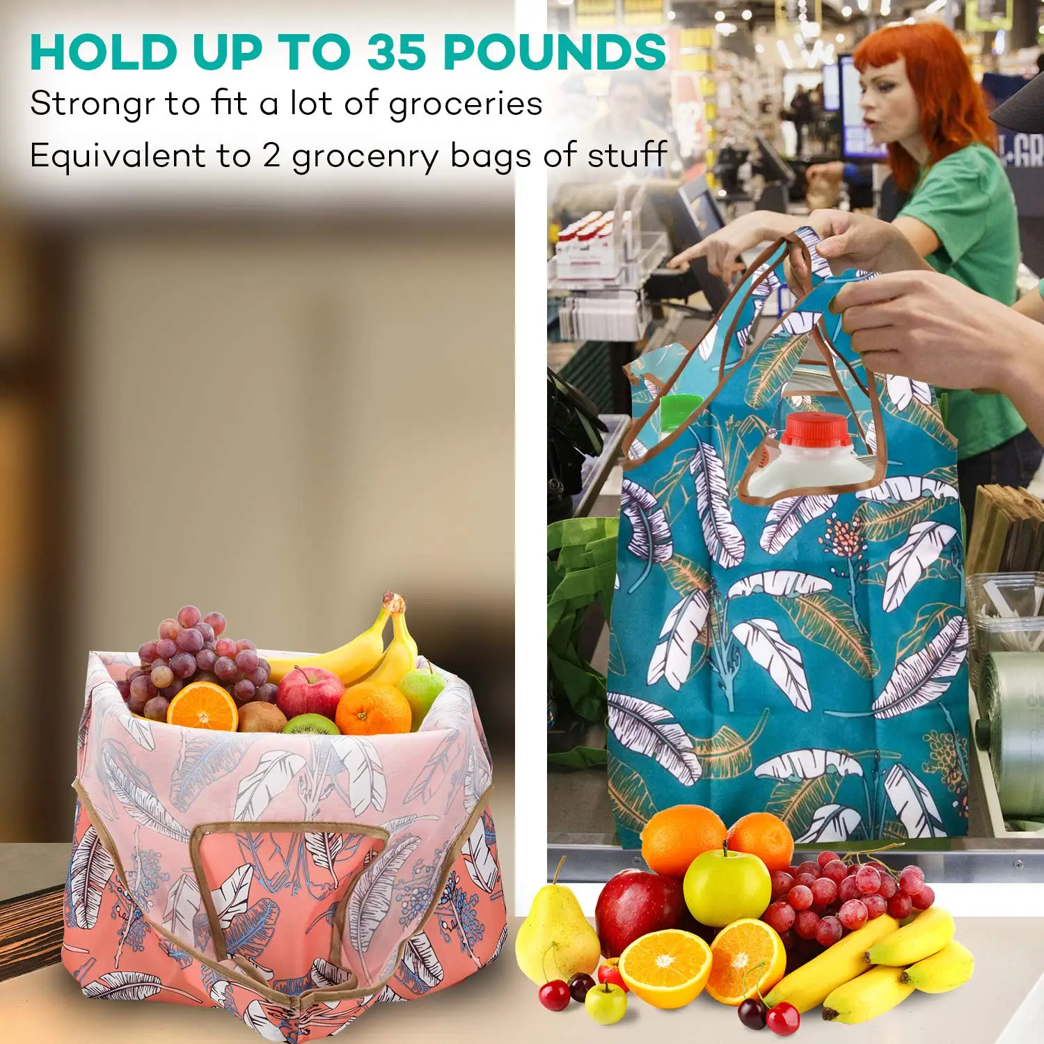 Custom polyester foldable reusable fruit printed 210D shopping bag with logo
