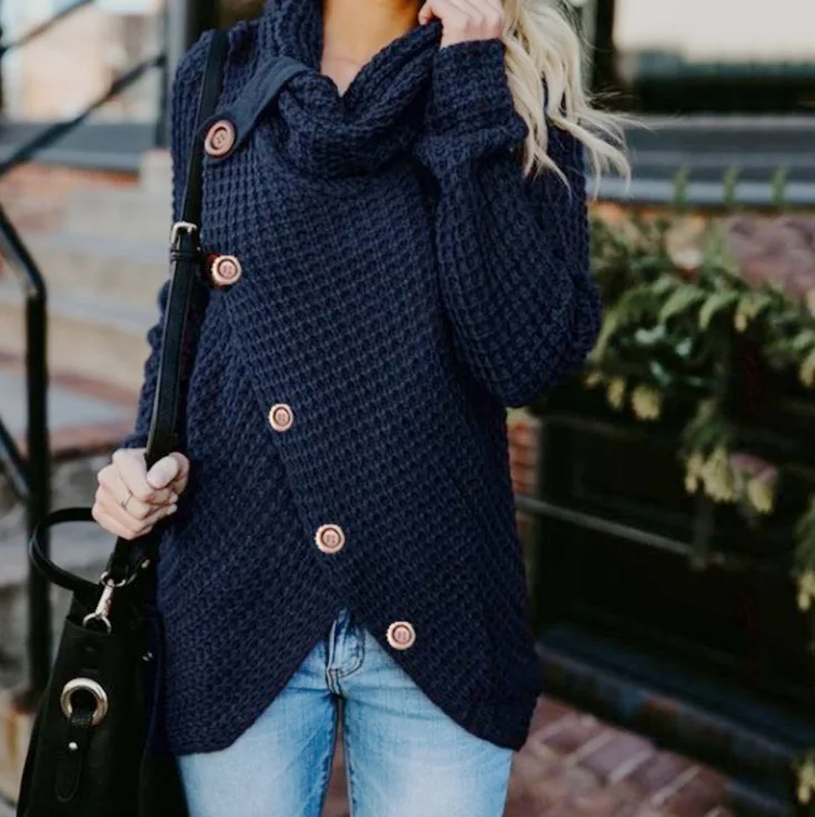 Heather Buttoned Wrap Turtleneck 