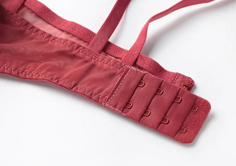 Women's Ultra-Thin Non-Sponge Transparent Lace Bra Set Floral Embroidered Sexy Underwear Large Chest Breathable Plain Dyed Waist