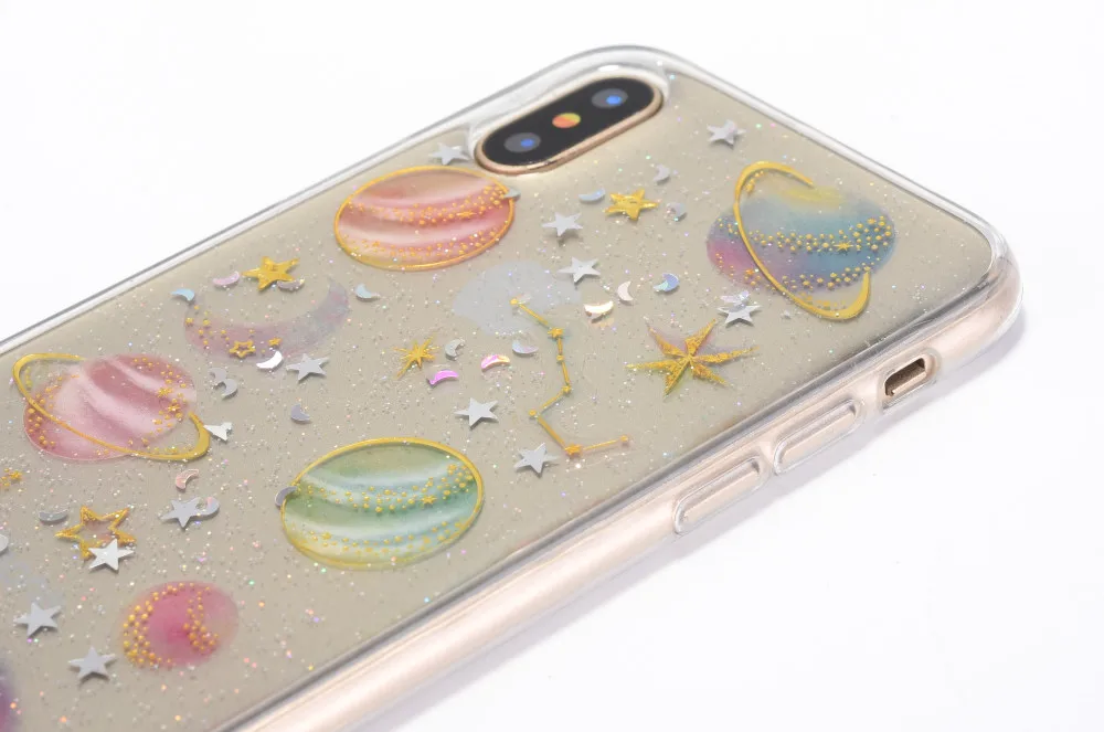 Epoxy Resin Universe Star Moon TPU Mobile Phone Case Cover for iPhone Xs Max , for iPhone Xr Soft Case Planet
