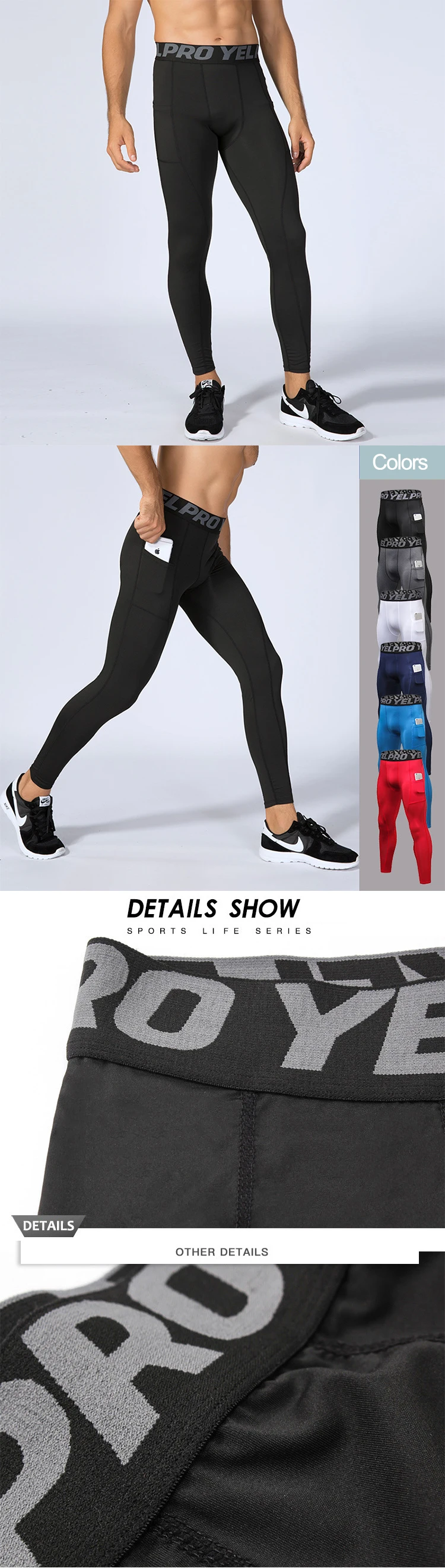 High quality wholesale fitness gym clothing leggins men high waisted workout mens running leggings with pocket