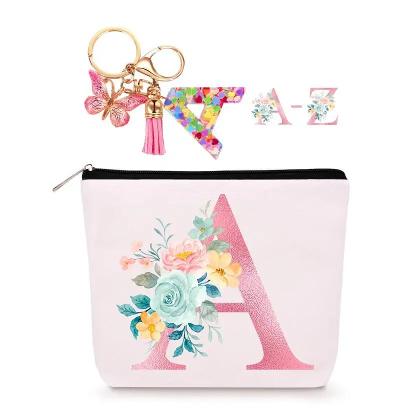 Stanley Cup Canvas Lanyard Personalized Initial Cosmetic Bag with Keychain for Travel Female Bridesmaid Youth Open Closure factory