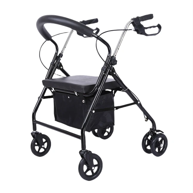 lightweight aluminium adults elderly walking aids foldable Walker with 4 Wheels and Bag Sports Folding Shopping Cart supplier