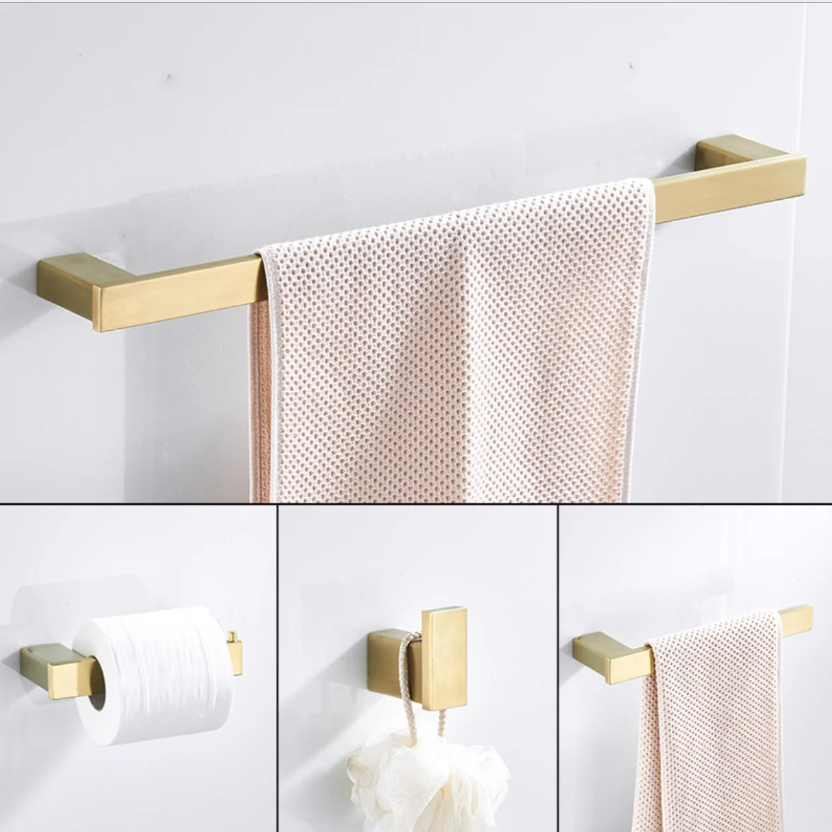 Brushed Gold Towel Bar Kit 4 Piece Bathroom Accessories Hardware Set