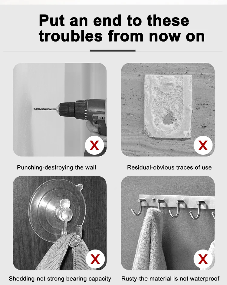 2020 Load Bearing 10kg Damage Free Hanging Reusable Waterproof Home