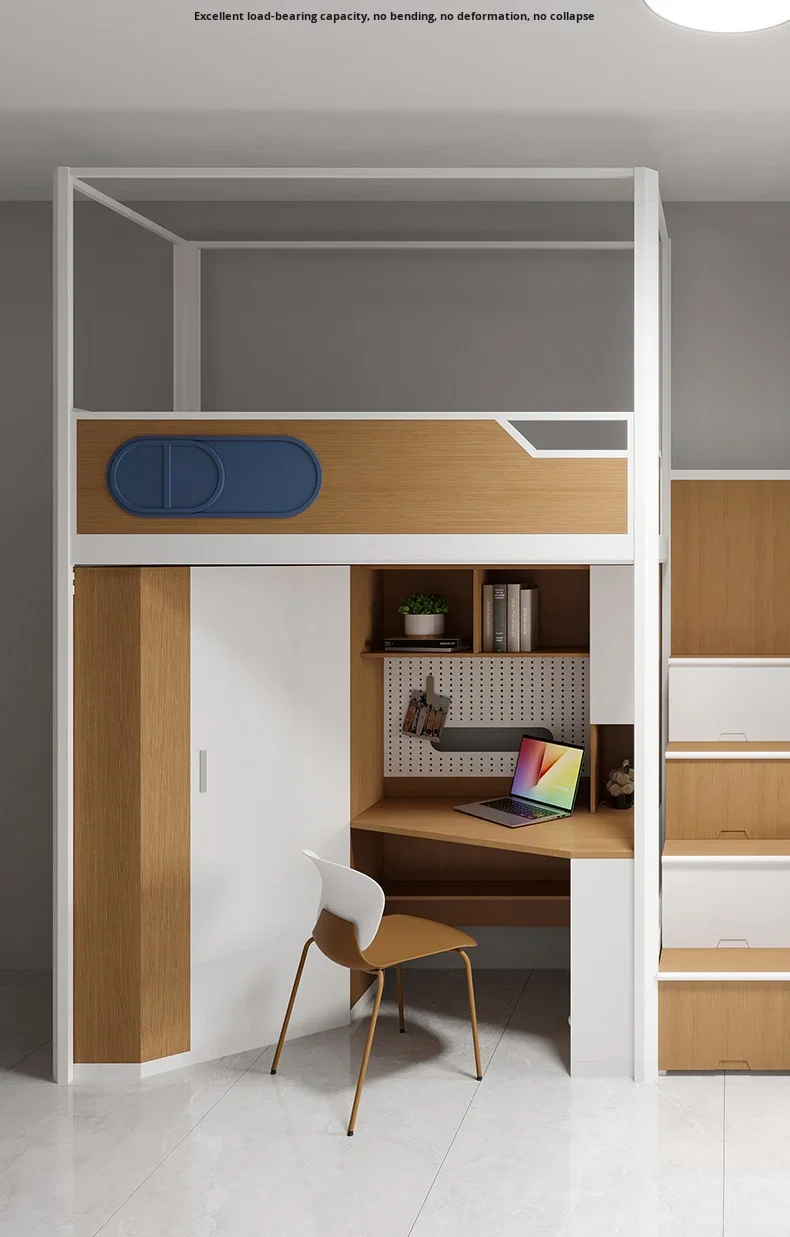 product custom free 3d design service iron upper bed and lower desk apartment dormitory metal frame bunk bed for students school-6