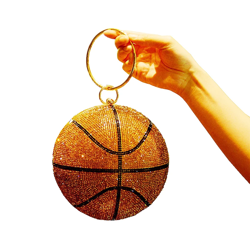 
New Design Fashion Diamond Clutch Basketball Bag Diamond Crystal Shiny Rhinestone Bag Round Ball Shaped bag Basketball Purse 