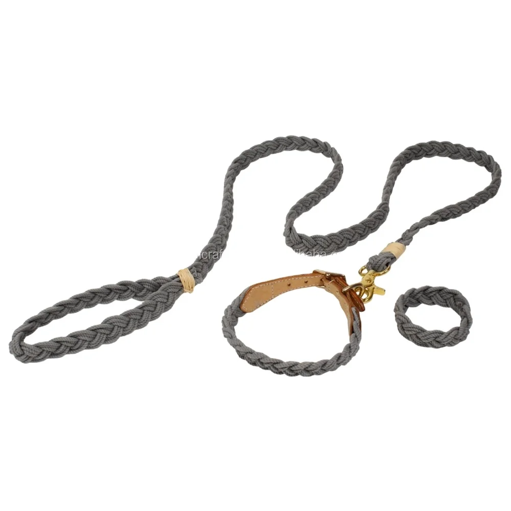 Cotton Cord Handmade Cotton Rope With Collar Rose Gold Clip Grey Woven