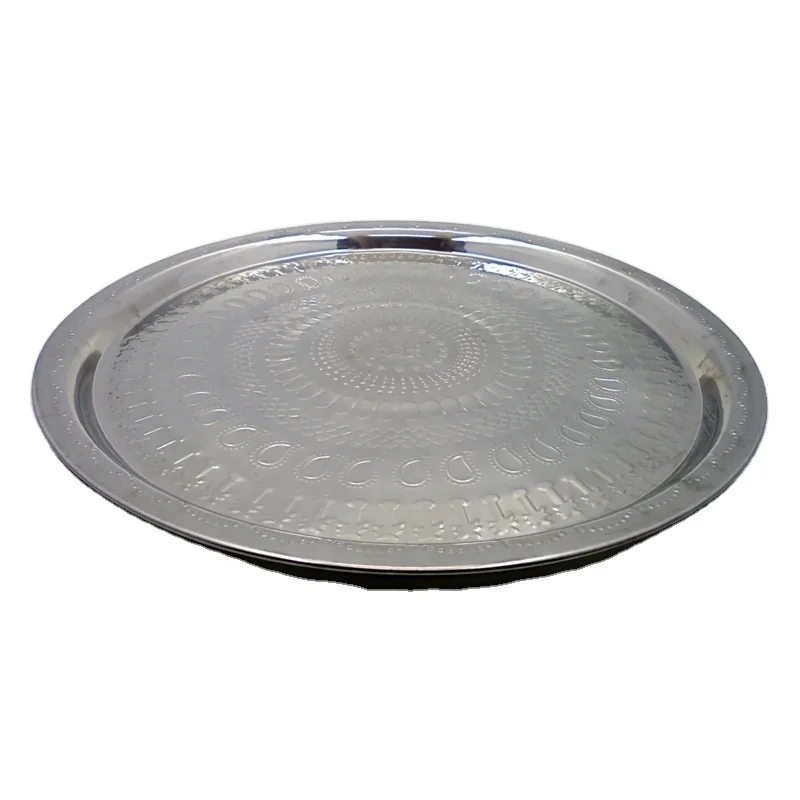 Kitchenware Metal Stainless Steel Round Plate With Etching & Polished