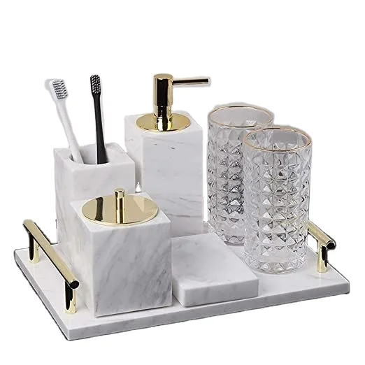 Marble Bathroom Accessory Set 7piece Soap Dispenser Toothbrush