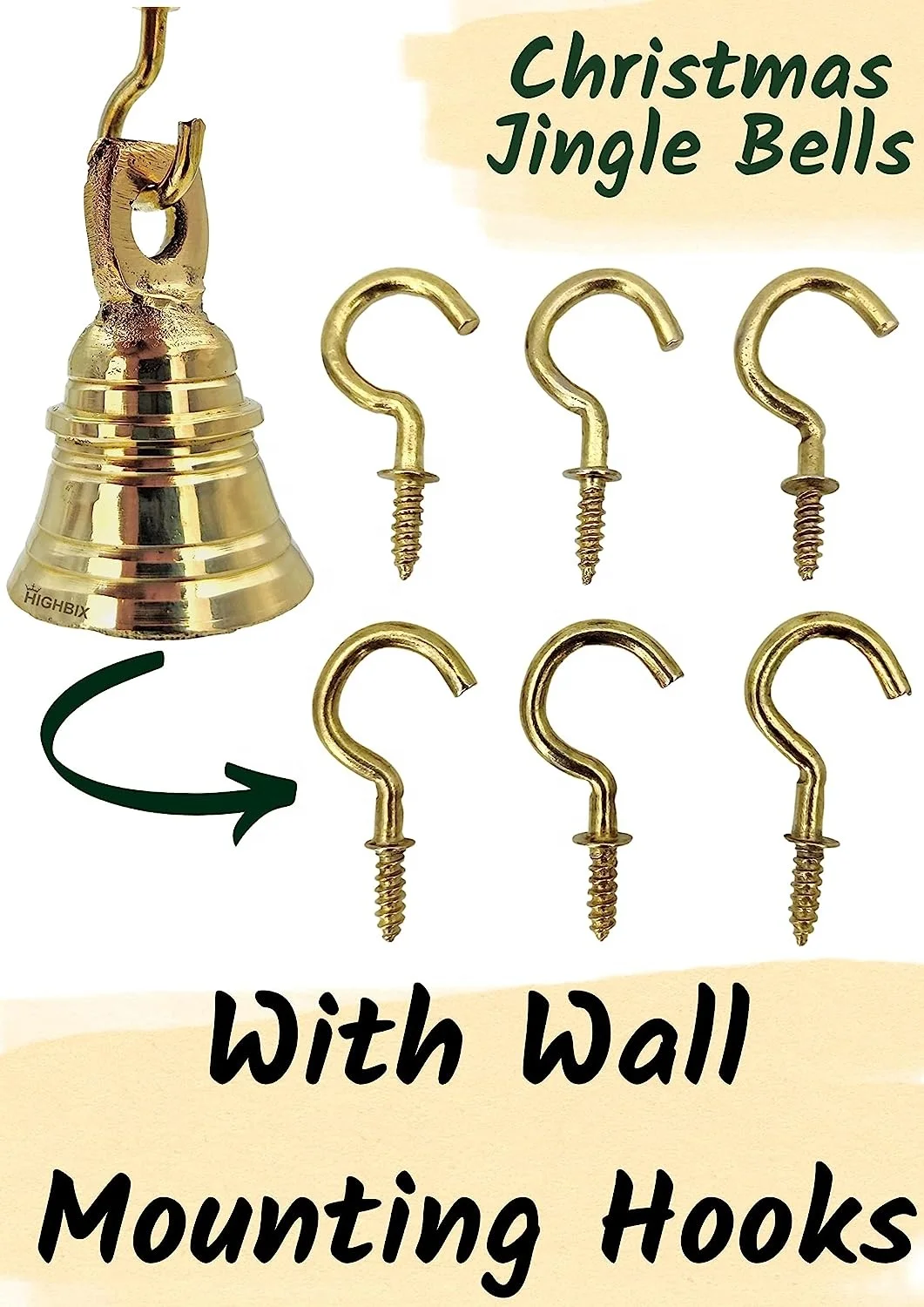 Solid Brass Jingle Bells Set Of 6 Hanging Harmony Festive Decor