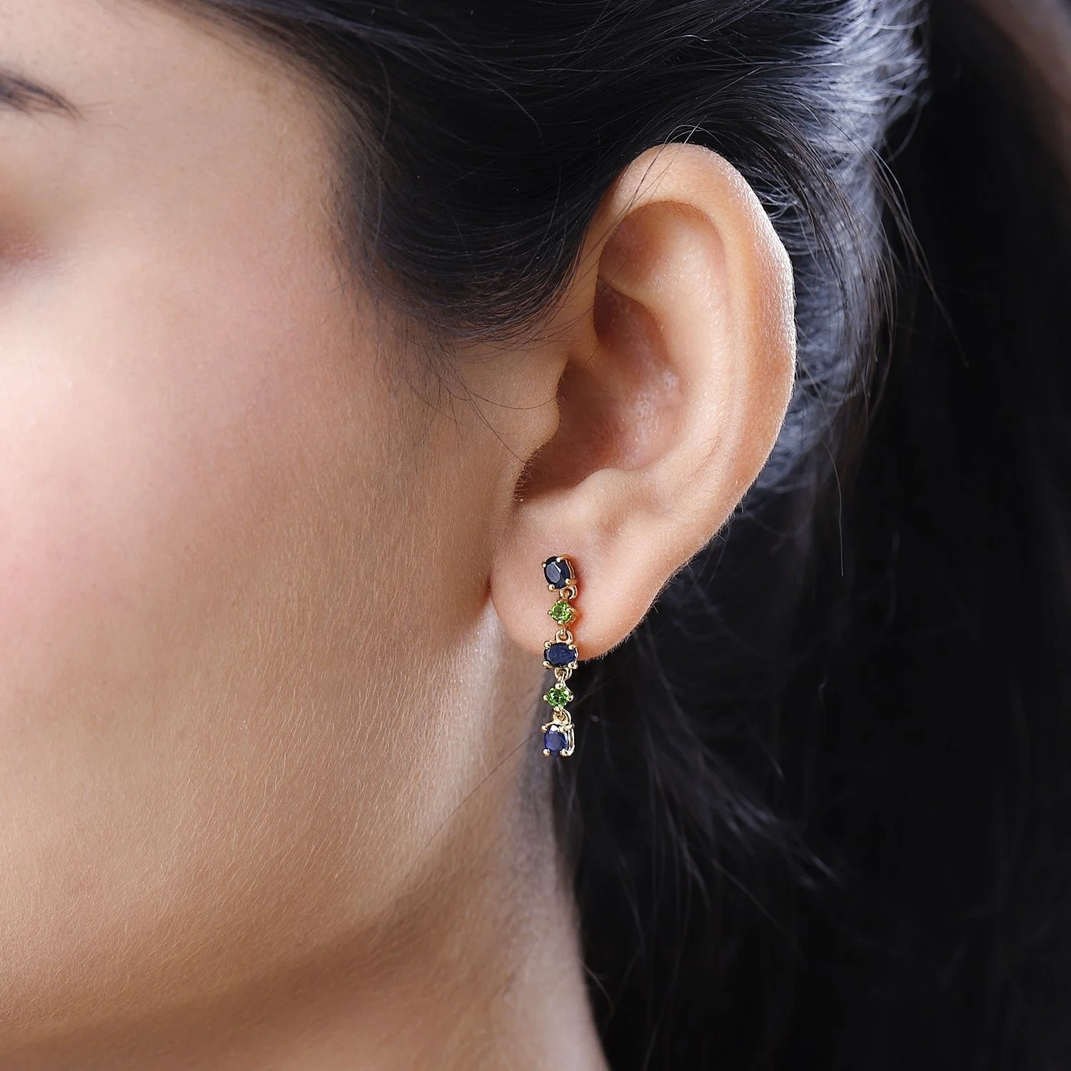 Madagascar Blue Sapphire Df And Chrome Diopside Dangling Earrings In ...