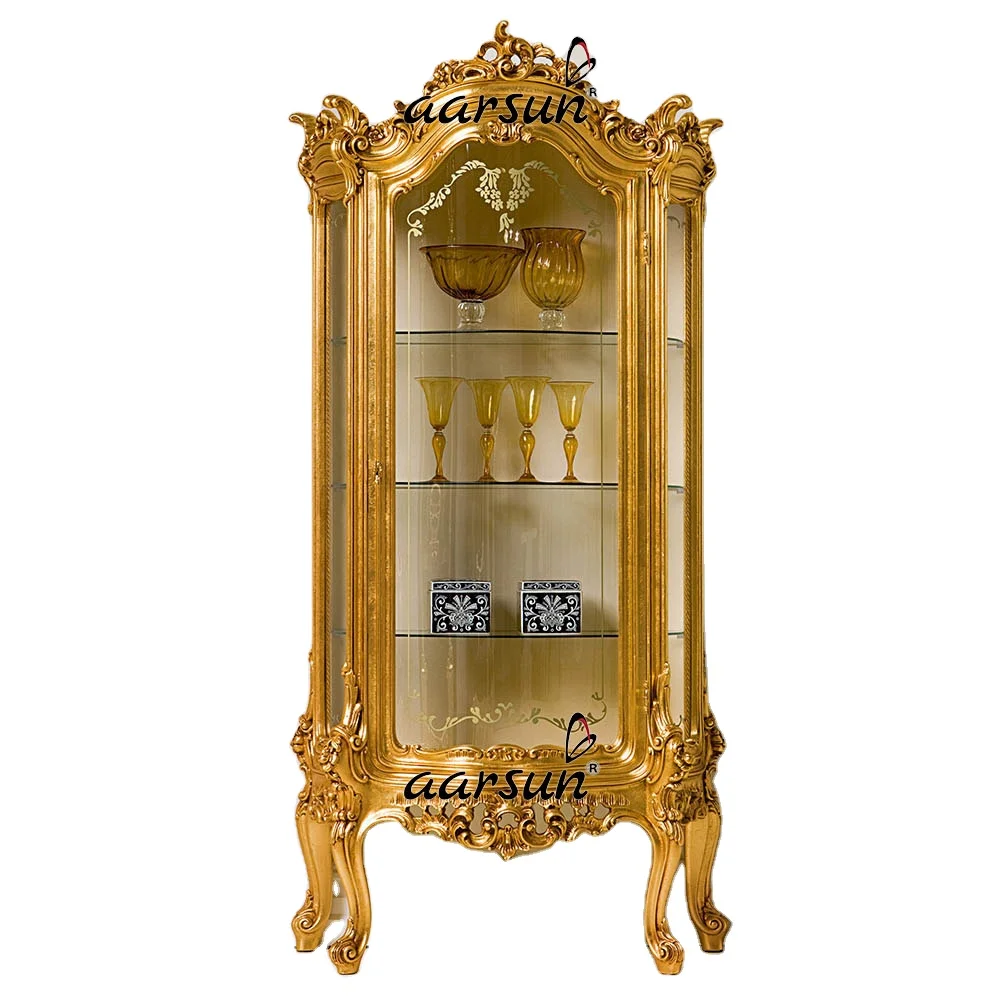 Aarsun Heavy Carved Golden Crockery Case Royal Gold Finish Crockery