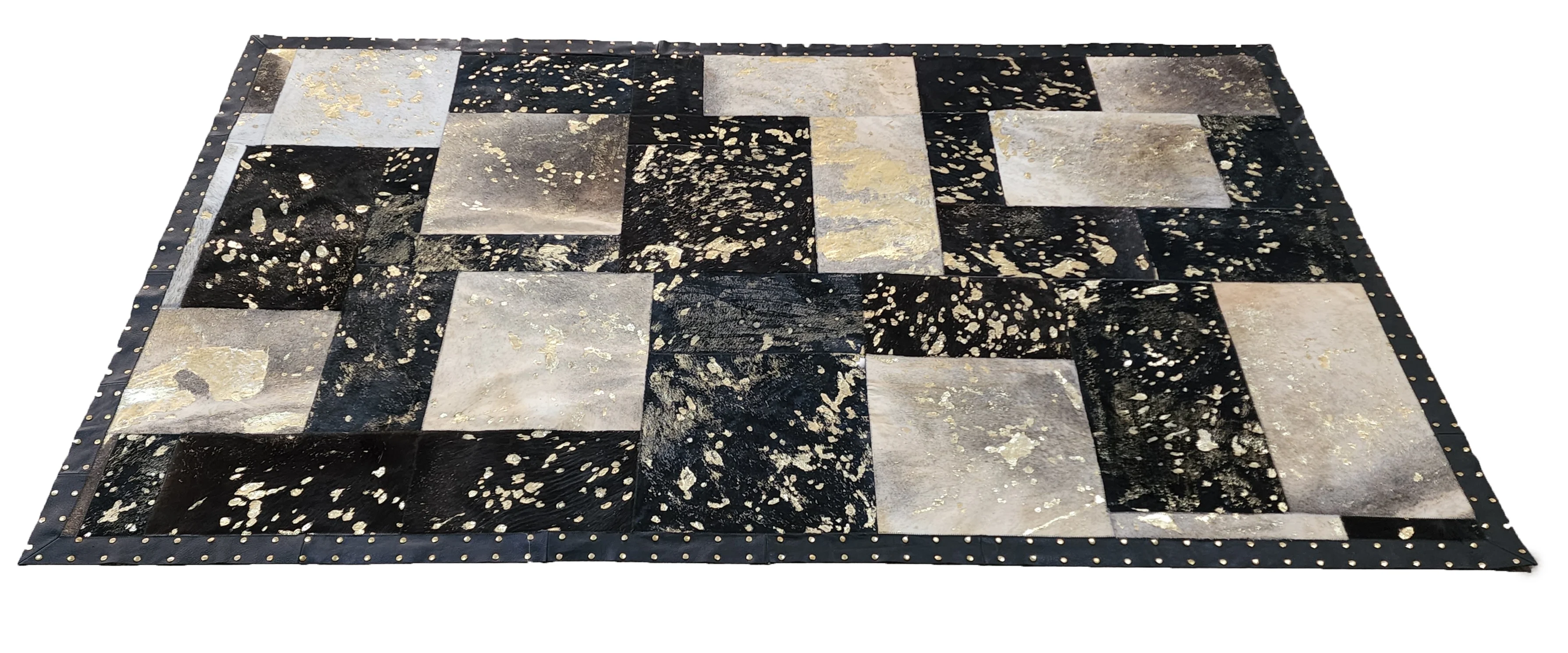 Acid Washed Black Pure Real Cow Leather Hair On Handmade Patchwork Gold